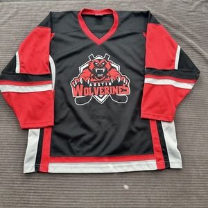 Austin Wolverines Ice Hockey Jersey Men Medium Black Red Polyester Sportswear.
